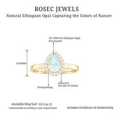 Certified Real 5X7 mm Ethiopian Opal Engagement Ring with Diamond Halo