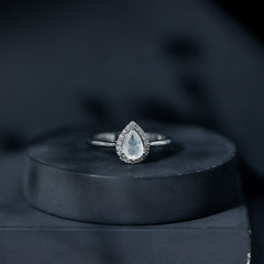 Pear Shaped Moonstone Halo Engagement Ring with Diamond