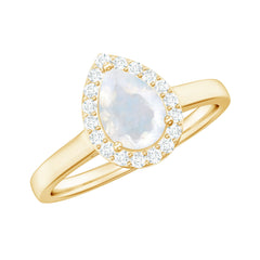 Pear Shaped Moonstone Halo Engagement Ring with Diamond