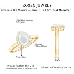 Pear Shaped Moonstone Halo Engagement Ring with Diamond