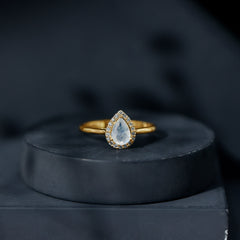Pear Shaped Moonstone Halo Engagement Ring with Diamond
