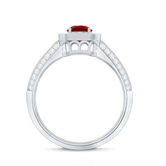Lab Grown Ruby and Moissanite Halo Engagement Ring
