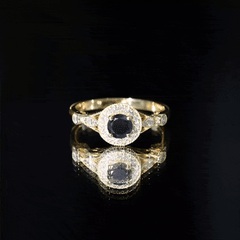Created Black Diamond Antique Style Engagement Ring with Diamond