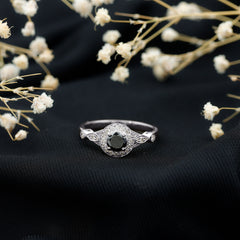 Created Black Diamond Antique Style Engagement Ring with Diamond