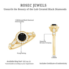 Created Black Diamond Antique Style Engagement Ring with Diamond