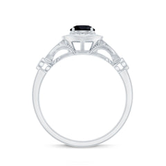 Vintage Inspired Black Onyx and Diamond Engagement Ring