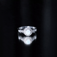 Genuine Ethiopian Opal Antique Looking Engagement Ring with Diamond Halo