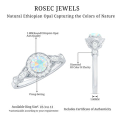 Genuine Ethiopian Opal Antique Looking Engagement Ring with Diamond Halo