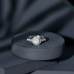 Genuine Ethiopian Opal Antique Looking Engagement Ring with Diamond Halo