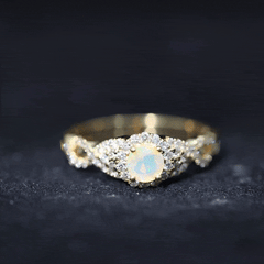 Real Ethiopian Opal Diamond Vintage Looking Engagement Ring with Criss Cross Shank