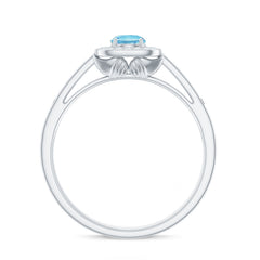 3/4 Carat Round Aquamarine and Diamond Halo Promise Ring