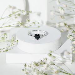 Solitaire Black Onyx Heart Promise Ring for Women