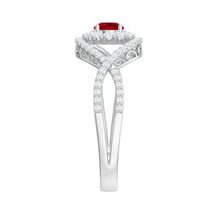 Certified Lab Ruby and Diamond Crossover Engagement Ring with Halo