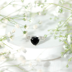 Heart Shaped Created Black Diamond Solitaire Promise Ring