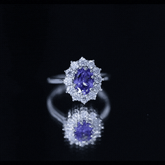 Certified Real 1.3 Carat Tanzanite Oval Engagement Ring with Halo