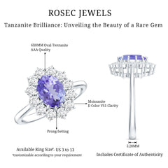 Certified Real 1.3 Carat Tanzanite Oval Engagement Ring with Halo