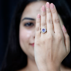 Certified Real 1.3 Carat Tanzanite Oval Engagement Ring with Halo