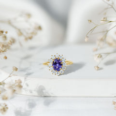 Certified Real 1.3 Carat Tanzanite Oval Engagement Ring with Halo