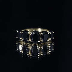 Oval Shaped Black Onyx 5 Stone Anniversary Ring