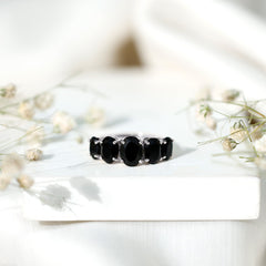 Oval Shaped Black Onyx 5 Stone Anniversary Ring