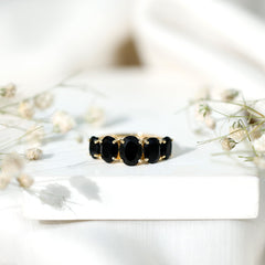 Oval Shaped Black Onyx 5 Stone Anniversary Ring