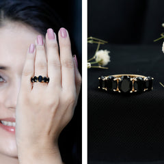 Oval Shaped Black Onyx 5 Stone Anniversary Ring