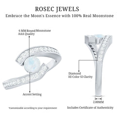 Real Moonstone Bypass Engagement Ring with Diamond
