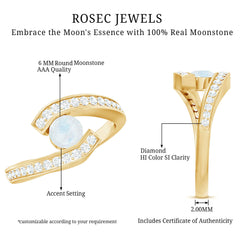 Real Moonstone Bypass Engagement Ring with Diamond