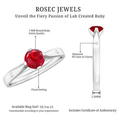 Round Lab Grown Ruby Solitaire Ring with Diamond