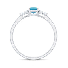 Aquamarine Emerald Cut Engagement Ring with Diamond Trio