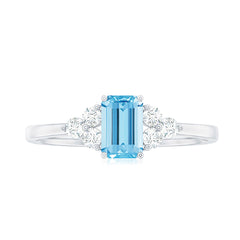 Aquamarine Emerald Cut Engagement Ring with Diamond Trio