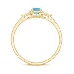 Aquamarine Emerald Cut Engagement Ring with Diamond Trio