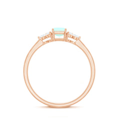 Certified Real Ethiopian Rainbow Opal Emerald Cut Engagement Ring with Diamond Trio