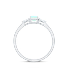 Certified Real Ethiopian Rainbow Opal Emerald Cut Engagement Ring with Diamond Trio