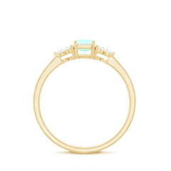 Certified Real Ethiopian Rainbow Opal Emerald Cut Engagement Ring with Diamond Trio