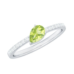 Natural 1 Carat Pear Shape Peridot Engagement Ring with Diamond