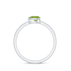 Natural 1 Carat Pear Shape Peridot Engagement Ring with Diamond