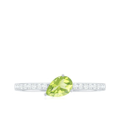 Natural 1 Carat Pear Shape Peridot Engagement Ring with Diamond
