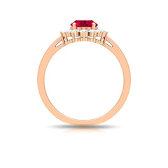 Natural 0.6 Carat Ruby Oval Engagement Ring with Diamond Halo