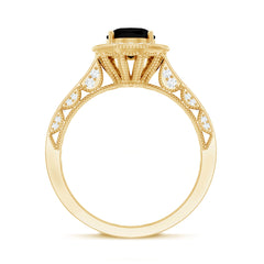 Vintage Inspired Black Onyx Oval Engagement Ring with Diamond Halo