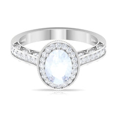 1.50 CT Moonstone and Diamond Engagement Ring with Milgrain Details