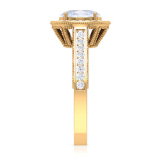 1.50 CT Moonstone and Diamond Engagement Ring with Milgrain Details