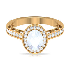 1.50 CT Moonstone and Diamond Engagement Ring with Milgrain Details