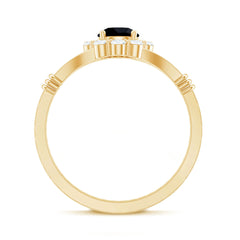 5mm Black Onyx Floral Engagement Ring with Diamond Halo
