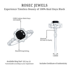 Vintage Inspired Black Onyx and Diamond Halo Engagement Ring