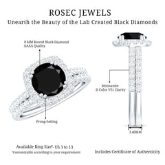 Round Created Black Diamond Classic Halo Ring Set with Moissanite