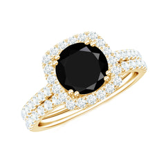 Round Created Black Diamond Classic Halo Ring Set with Moissanite