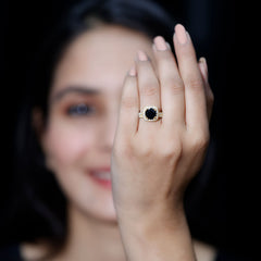 Round Created Black Diamond Classic Halo Ring Set with Moissanite