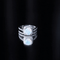 Real Ethiopian Opal Engagement Ring with Moissanite Wedding Band