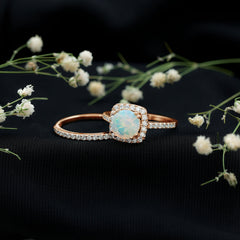Real Ethiopian Opal Engagement Ring with Moissanite Wedding Band